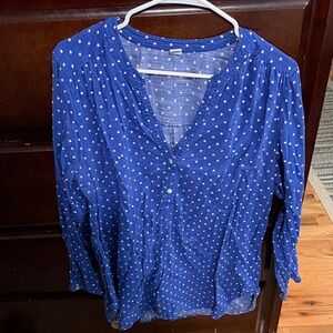 Old Navy Blue and White Polka Dot Blouse